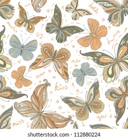 Seamless vintage patterned butterfly background, vector illustration