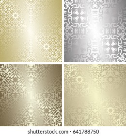 Seamless vintage patterns set. Can be used for Design, Background, Banner, Invitation, Card and other. Silver design