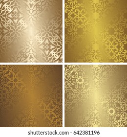 Seamless vintage patterns set. Can be used for Design, Background, Banner, Invitation, Card and other. Golden design  