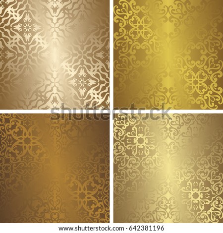Seamless vintage patterns set. Can be used for Design, Background, Banner, Invitation, Card and other. Golden design  