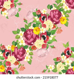 Perfeito padrão de peônias vintage. Bela flor vetor ilustração textura