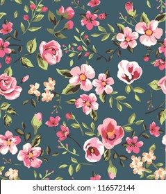 seamless vintage  pink flower pattern on brown background