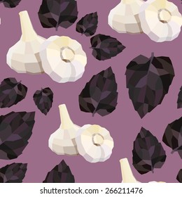 Seamless vintage polygon basil garlic pattern