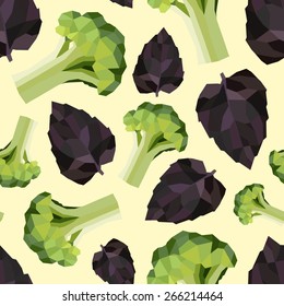 Seamless vintage polygon broccoli basil pattern