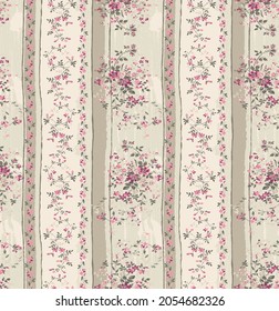 Seamless vintage pretty floral stripe in tile repeat pattern design