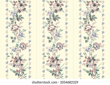 Seamless vintage pretty floral stripe in tile repeat pattern design