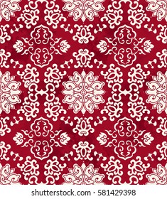 Seamless Vintage Red Chinese Background Spiral Cross Frame Flower