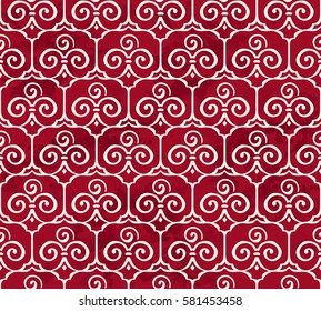 Seamless Vintage Red Chinese Background Trefoil Curve Spiral Cross Frame