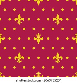 Seamless vintage red and gold fleur de lis pattern vector