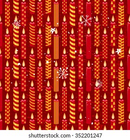 Patrón rojo vintage sin foco con velas navideñas tradicionales. Textura sin fin para tu diseño, anuncios, tarjetas de felicitación, postales, carteles.