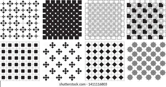 Seamless vintage retro square rectangle pattern illustration vector Set - Geometric graphic pattern wallpaper background - Black and white tone