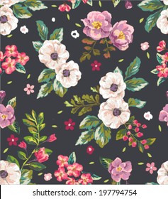 seamless vintage romantic flower vector pattern background