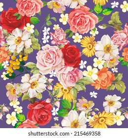 Seamless vintage romantic pattern. Beautiful flower vector illustration texture