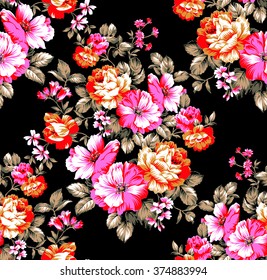 Seamless Vintage rose flower wallpaper Pattern