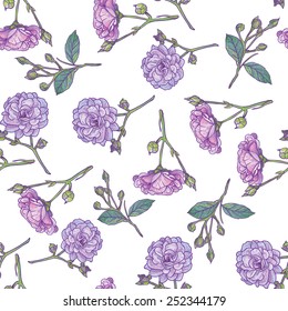 Seamless vintage rose pattern. Delicate background with pastel colors. Seamless patterns are used in textile design, postcards, calendars, websites, wallpapers. 