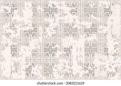 Seamless vintage rug with an effect of attrition. Damask carpet. Hand drawn seamless abstract pattern with eastern motifs. vector illustration