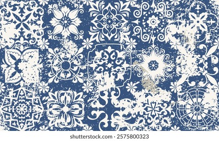 Seamless vintage rug with an effect of attrition. Patchwork  carpet. Hand drawn seamless abstract pattern with eastern motifs. vector illustration