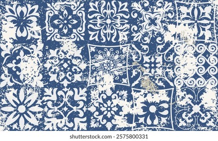 Seamless vintage rug with an effect of attrition. Patchwork  carpet. Hand drawn seamless abstract pattern with eastern motifs. vector illustration