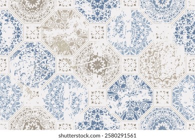 Seamless vintage rug with an effect of attrition. Damask carpet. Hand drawn seamless abstract pattern with eastern motifs. vector illustration