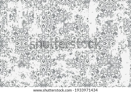 Seamless vintage rug with an effect of attrition. Damask carpet. Hand drawn seamless abstract pattern with eastern motifs. vector illustration