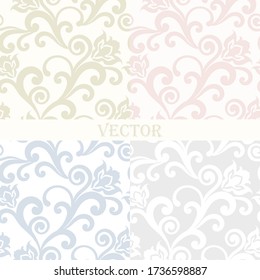 Seamless vintage sets. Floral pattern with ornate ornaments, art Deco and Damask style, pastel shades of the background in the vector. Art print, delicate Wallpaper