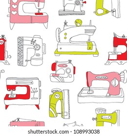 Seamless vintage sewing machine do it yourself background pattern in vector