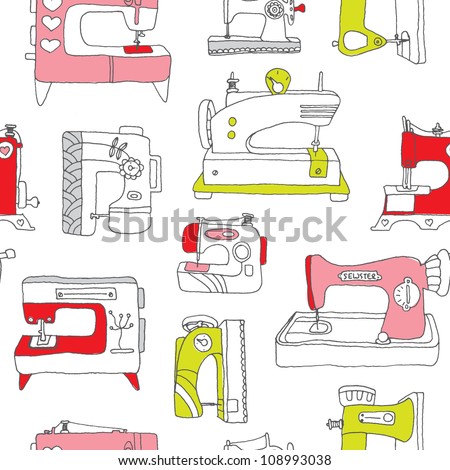 Seamless vintage sewing machine do it yourself background pattern in vector