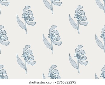 Seamless vintage soft tones with delicate abstract hand drawn floral block print pattern.