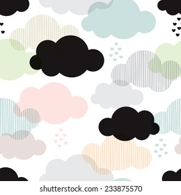 Seamless vintage style clouds love rain illustration background pattern in vector