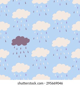 Seamless vintage style clouds rain illustration. Seamless Patterns - Rain and Clouds - Texture for wallpaper, background, texture, scrapbook - in vector