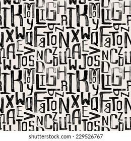 Seamless vintage style pattern, uneven grunge letters of random size, wrapping paper pattern