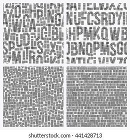 Patrón de estilo vintage sin foco, letras de grosería desiguales al azar. Conjunto de vectores