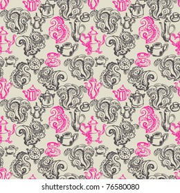 Seamless vintage tea time pattern