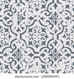 Seamless vintage tile with an effect of attrition. Damask carpet. Hand drawn seamless abstract pattern with eastern motifs. vector illustration