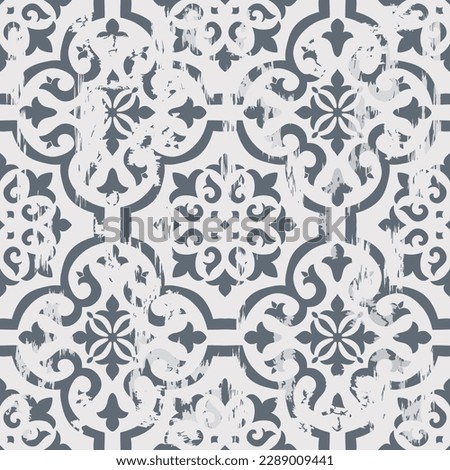 Seamless vintage tile with an effect of attrition. Damask carpet. Hand drawn seamless abstract pattern with eastern motifs. vector illustration