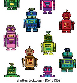 Seamless vintage toy robots pattern