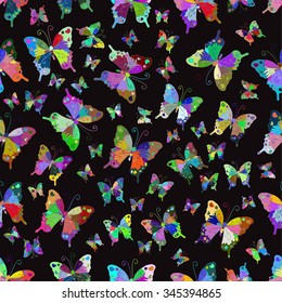 seamless vintage tropical flower pattern vector with shadows on black background