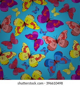 seamless vintage tropical flower pattern vector on blue background