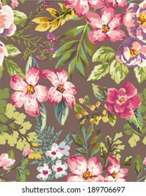 seamless vintage tropical flower vector pattern