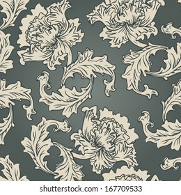 Seamless vintage vector background for textile design. Wallpaper, baroque pattern  