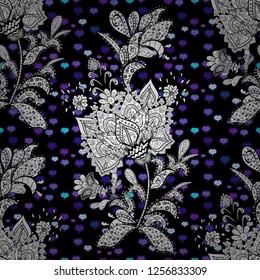 Seamless vintage. Vector Cute fabric pattern. Flat Flower Elements Design. Colour Spring Theme seamless pattern Background.