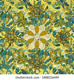 Seamless vintage. Vector Cute fabric pattern. Flat Flower Elements Design. Colour Spring Theme seamless pattern Background.
