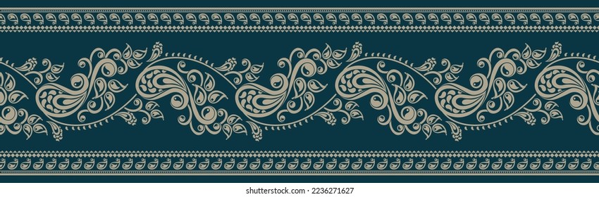 Seamless vintage vector paisley textile floral border 