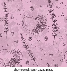 Seamless vintage vector pattern with berries and flowers