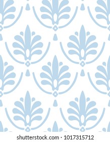 Seamless vintage vector pattern with blue 
bush and vase on white background