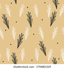 Seamless vintage vector pattern. Set with rosemary, olives, herbs, spice.  Meditereinian, italic, greek, spanish, french style. Abstract lineart vor print, deco, cooking. wallpaper, surface, fabric