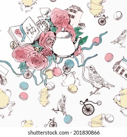 Seamless vintage vector pattern teatime