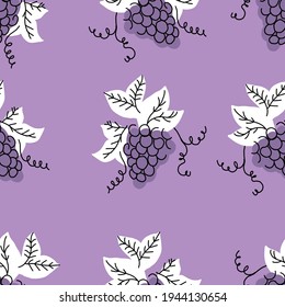 Seamless vintage vector texture of repeating grape pattern with vines.