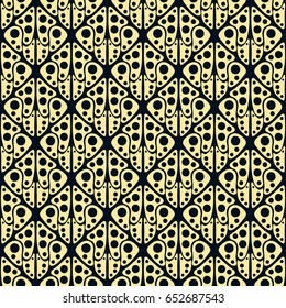 Seamless vintage wallpaper yellow pattern on dark blue. Geometric decorative background.