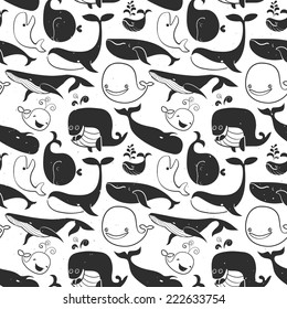 Seamless vintage Whale background. Hand drawn vector illustration.